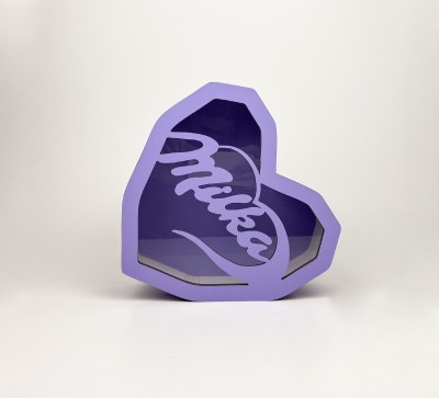 Коробка фіолетова серце "Milka" з прозорою кришкою