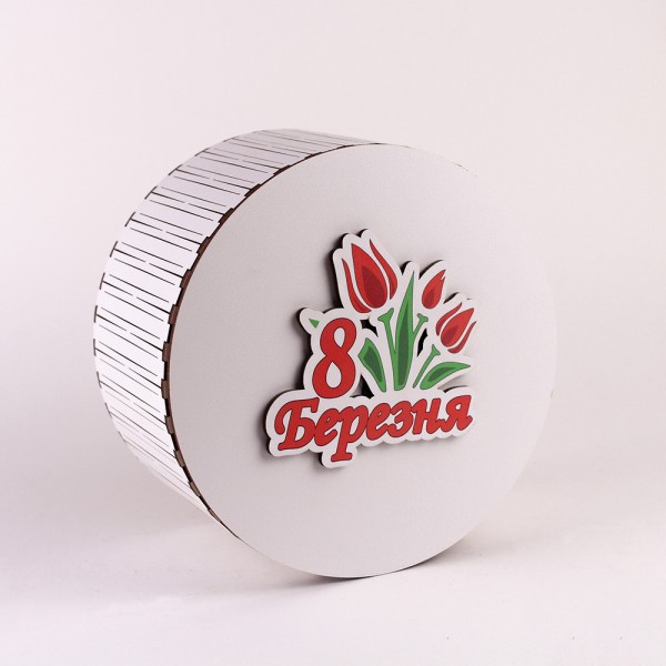 Коробка кругла "8 березня" тюльпани біла