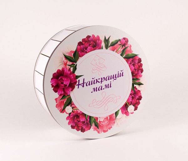 Коробка кругла "Найкращій мамі" піони велика 