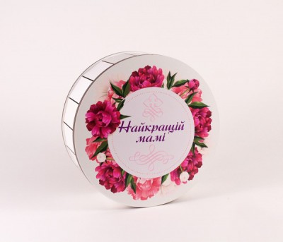 Коробка кругла "Найкращій мамі" піони середня 