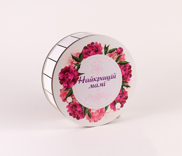 Коробка кругла "Найкращій мамі" піони маленька 