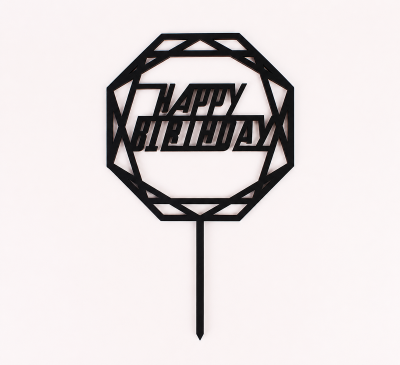 Топпер чорний  "Happy Birthday" фігурний