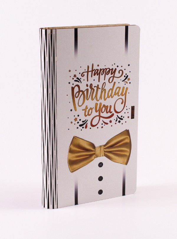 Конверт дерев'яний "Happy birthday" метелик жовтий