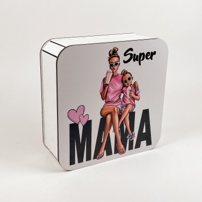 Коробка квадратна біла "Super Мама"