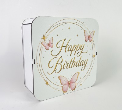 Коробка квадратна "Happy Birthday" з метеликами