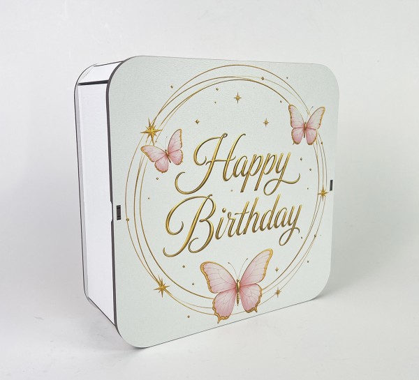 Коробка квадратна "Happy Birthday" з метеликами