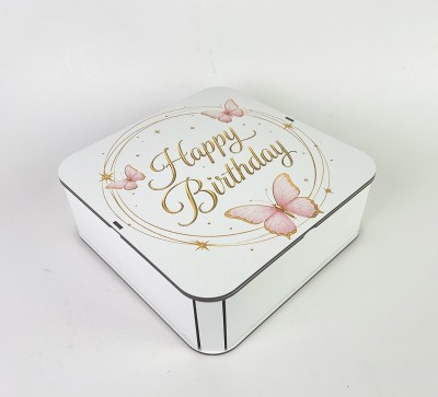 Коробка квадратна "Happy Birthday" з метеликами