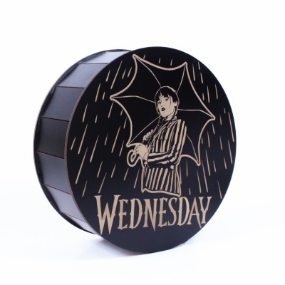 Коробка кругла чорна "Wednesday" з гравіюванням