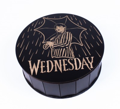 Коробка кругла чорна "Wednesday" з гравіюванням