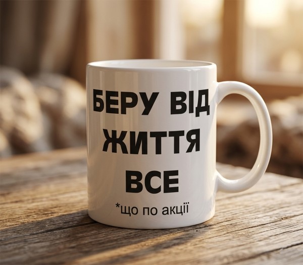 Чашка "Беру від життя все, що по акції"