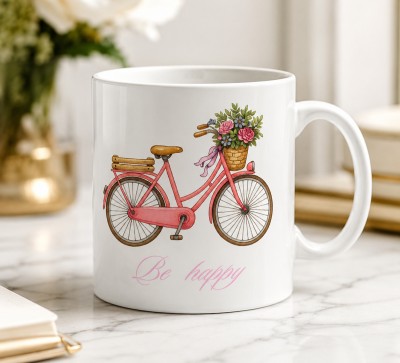 Чашка "Be Happy" з велосипедом і квітами Чашка "Be Happy" з велосипедом і квітами