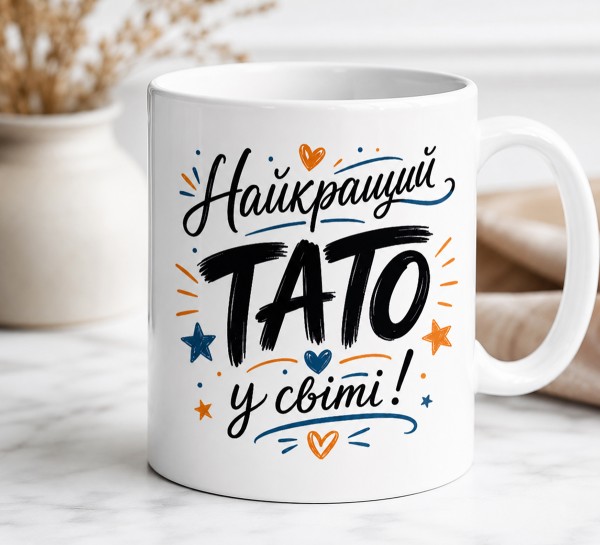 Чашка "Найкращий тато у світі"зі зірками та сердечками