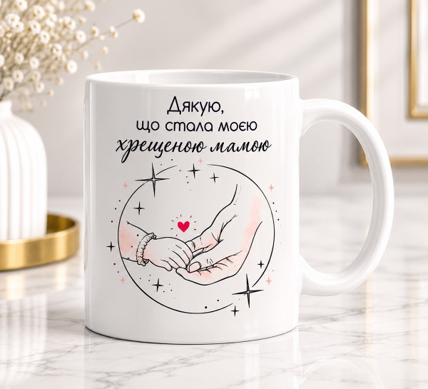 Чашка "Дякую, що стала моєю хрещеною мамою" з серцем