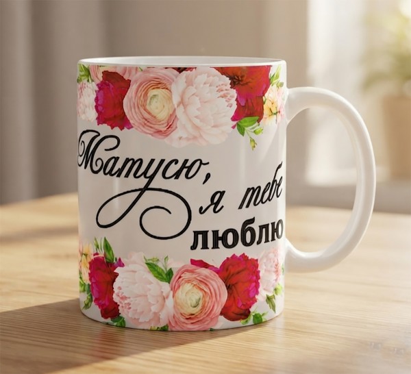 Чашка "Матусю, я тебе люблю" з квітами Чашка "Матусю, я тебе люблю" з квітами