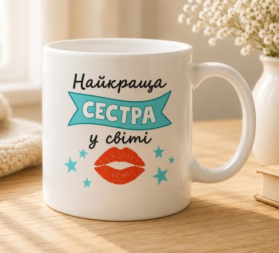 Чашка "Найкраща сестра у світі" з поцілунком Чашка "Найкраща сестра у світі" з поцілунком