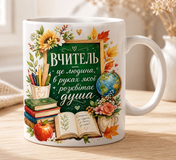 Чашка "Вчитель — це людина, в руках якої розквітає душа" Чашка "Вчитель — це людина, в руках якої розквітає душа"