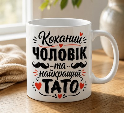 Чашка "Коханий чоловік та найкращий тато" з вусами й сердечками