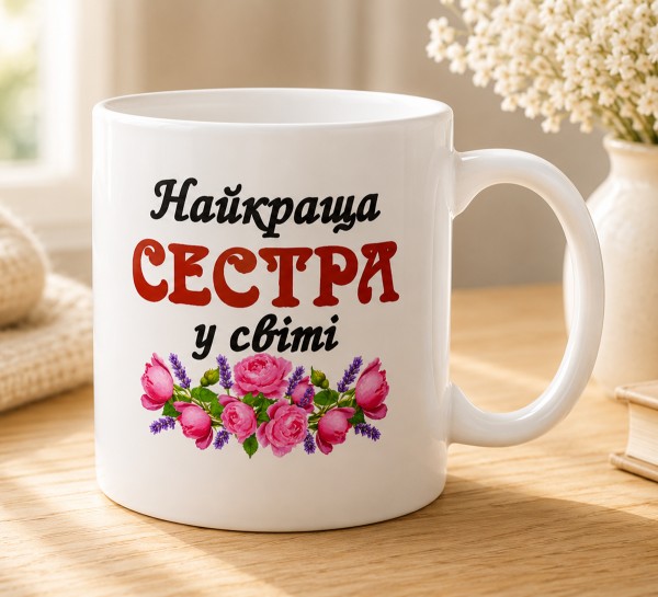 Чашка "Найкраща сестра у світі" з квітами