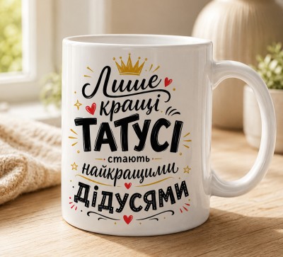 Чашка "Лише кращі татусі стають найкращими дідусями"з короною та сердечками Чашка "Лише кращі татусі стають найкращими дідусями"з короною та сердечками