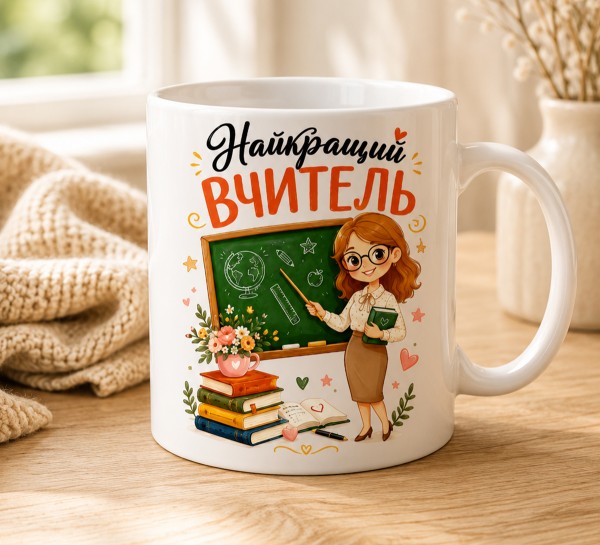 Чашка "Найкращий вчитель" зі шкільною дошкою Чашка "Найкращий вчитель" зі шкільною дошкою