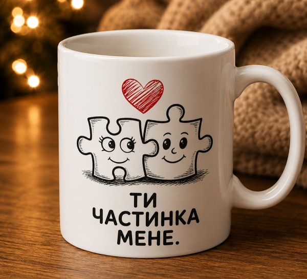 Чашка "Ти частинка мене" з пазлами та сердечком