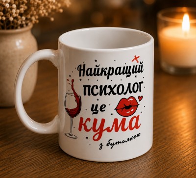 Чашка "Найкращий психолог — це кума з бутилкою"