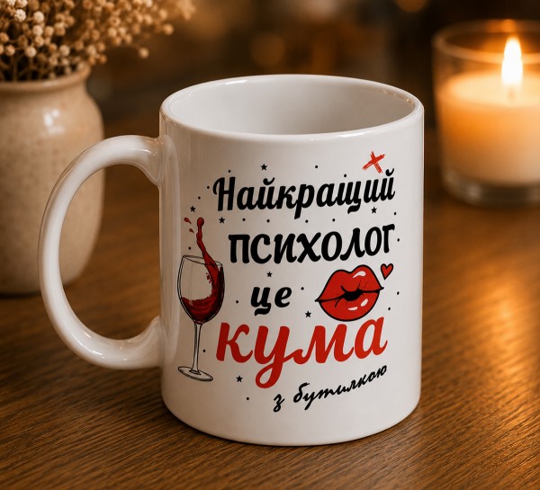 Чашка "Найкращий психолог — це кума з бутилкою"