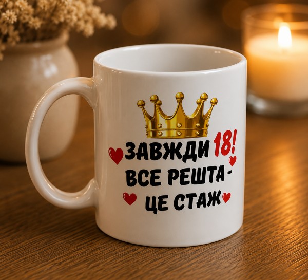 Чашка "Завжди 18! Все решта — це стаж"
