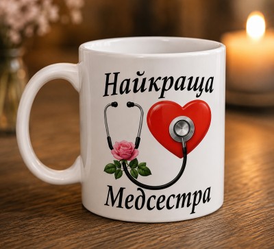 Чашка "Найкраща медсестра"зі стетоскопом і трояндою