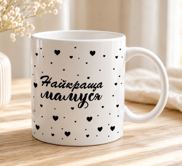 Чашка "Найкраща матуся" з чорними сердечками