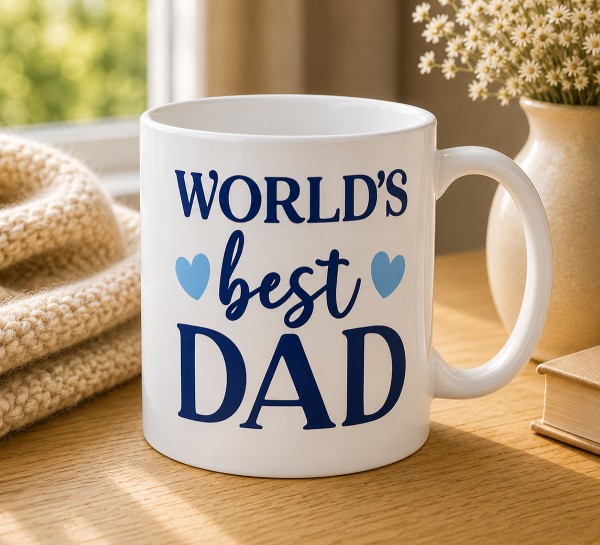 Чашка "World’s Best Dad" із блакитними сердечками Чашка "World’s Best Dad" із блакитними сердечками