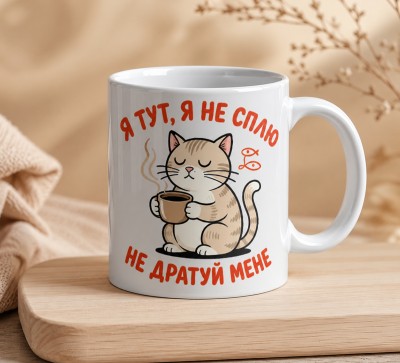 Чашка "Я тут, я не сплю, не дратуй мене" з котом