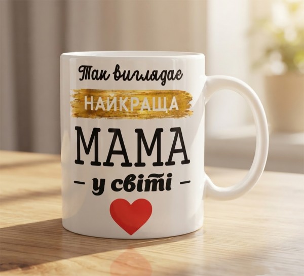 Чашка "Так виглядає найкраща мама у світі" з серцем Чашка "Так виглядає найкраща мама у світі" з серцем
