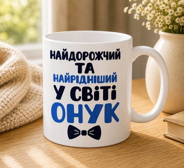 Чашка "Найдорожчий та найрідніший у світі онук" з метеликом