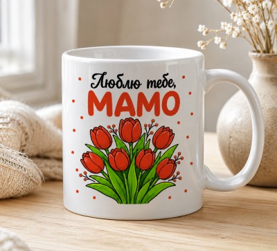 Чашка "Люблю тебе, мамо" з червоними тюльпанами