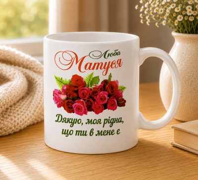 Чашка "Люба матуся. Дякую, моя рідна, що ти в мене є" з трояндами
