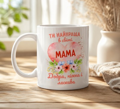 Чашка "Ти найкраща в світі мама" з рожевим серцем