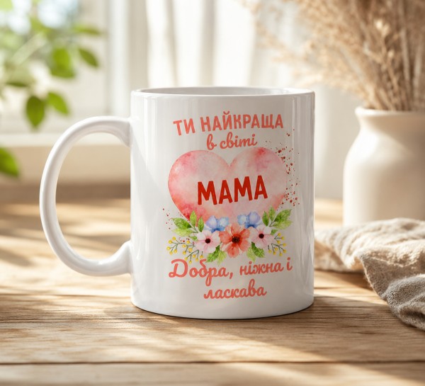 Чашка "Ти найкраща в світі мама" з рожевим серцем