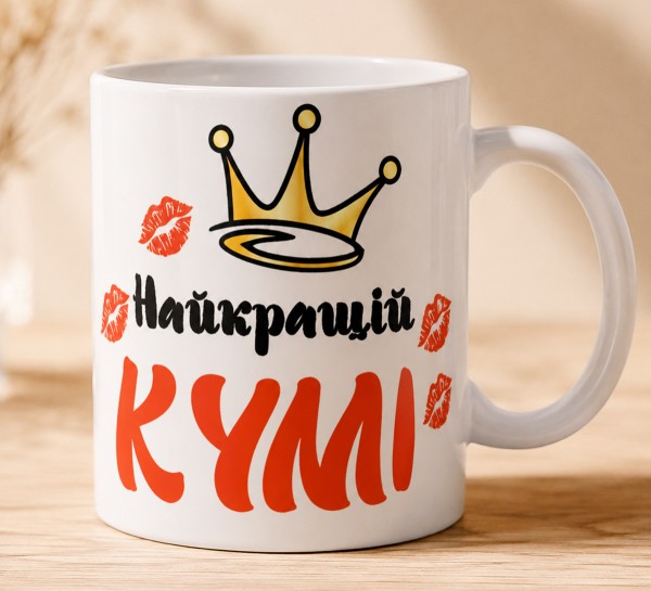 Чашка "Найкращій кумі" з короною та поцілунками