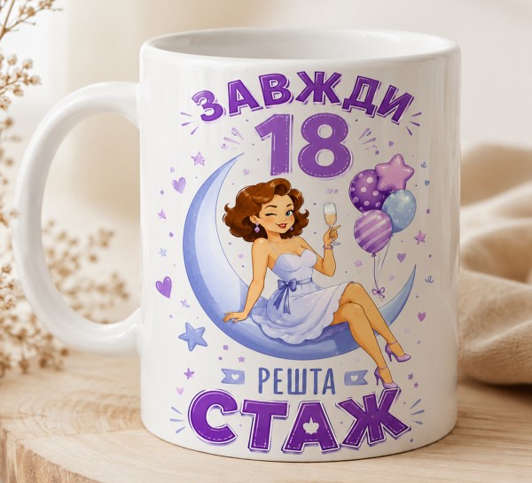 Чашка "Завжди 18, решта — стаж"