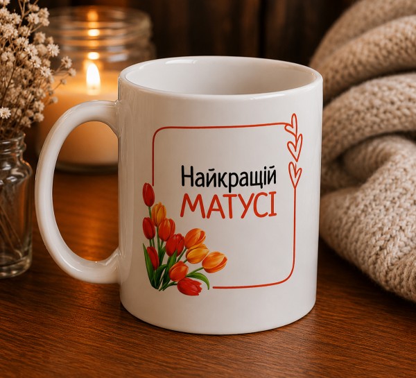 Чашка "Найкращій матусі"з тюльпанами
