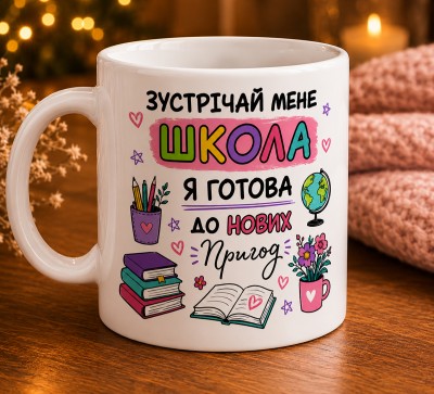 Чашка "Зустрічай мене, школа"для дівчинки Чашка "Зустрічай мене, школа"для дівчинки