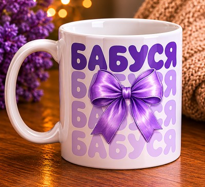 Чашка "Бабуся" з фіолетовим бантом Чашка "Бабуся" з фіолетовим бантом