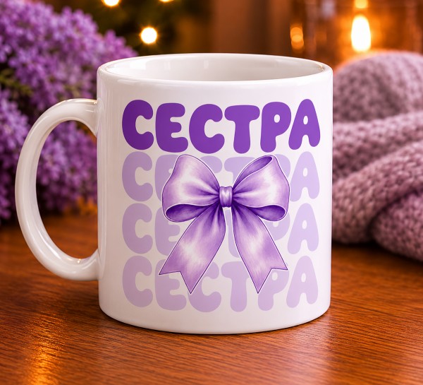 Чашка "Сестра"з фіолетовим бантом