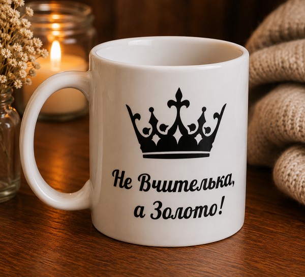 Чашка "Не Вчителька, а Золото!" з короною Чашка "Не Вчителька, а Золото!" з короною