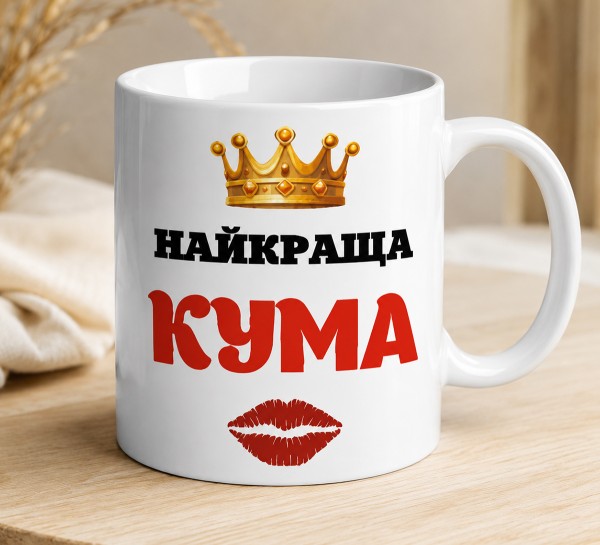 Чашка "Найкраща кума" з короною та поцілунком