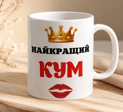 Чашка "Найкращий кум" з короною та поцілунком