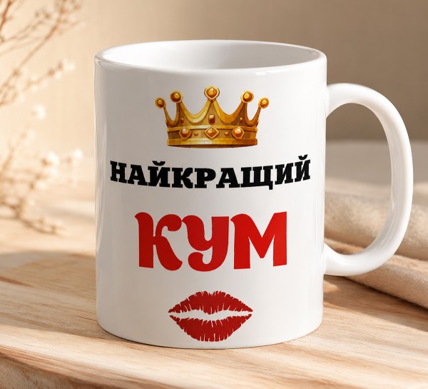 Чашка "Найкращий кум" з короною та поцілунком