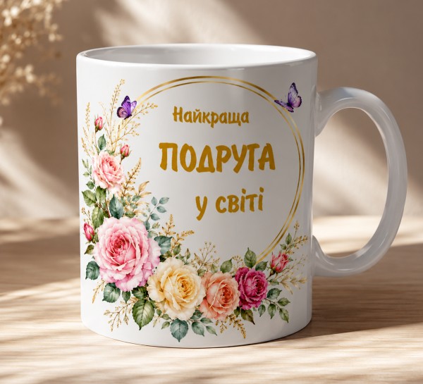 Чашка "Найкраща подруга у світі" з трояндами та метеликами