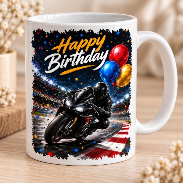 Чашка "Happy Birthday" з мотоциклістом